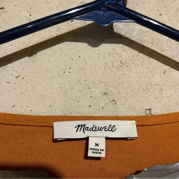 Madewell Linen Blend Embroidered Sleeve Dress Oversized Golden Sun Orange Fall M - Picture 3 of 11